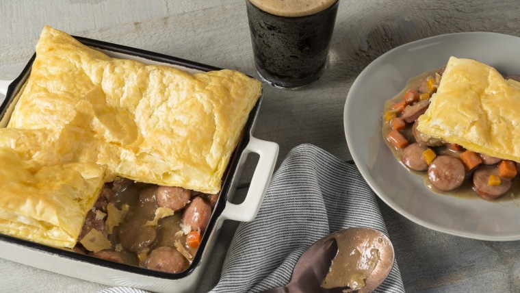 Sausage, Cheddar and Guinness Pie